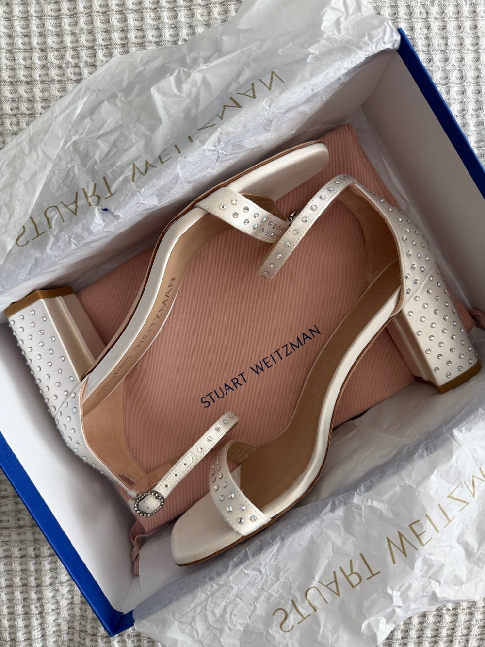 NIB Stuart Weitzman Nudistcurve 75 Block Shine Sandal